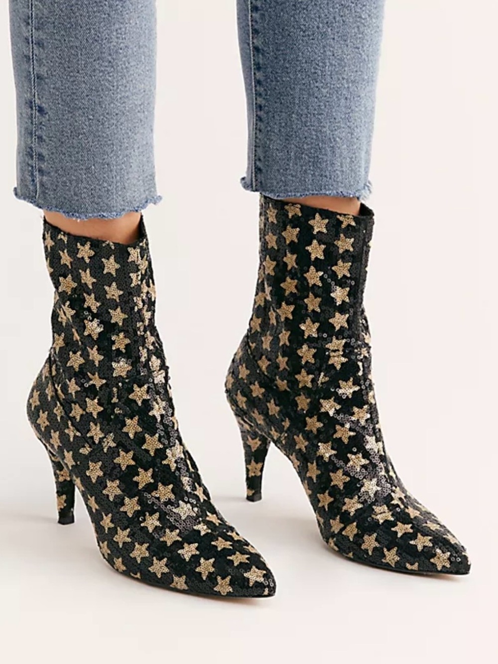 Free People Women’s 41 Black Gold Sequin Stars Lexi Heel Booties Boot